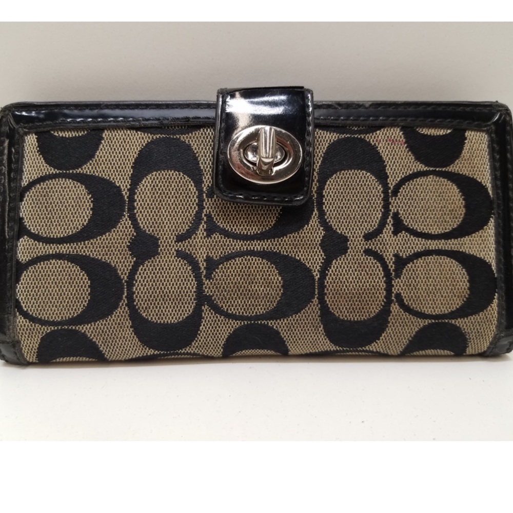 Coach Wallet Envelope Black Gray Signature Large Card Holder Long Check